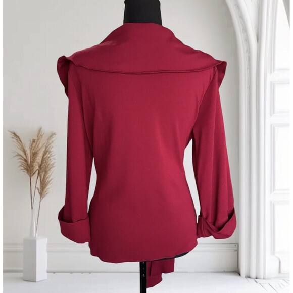 CHADWICKS COLLECTION Women’s Top Maroon Tie Belt Snap Front - Picture 4 of 9